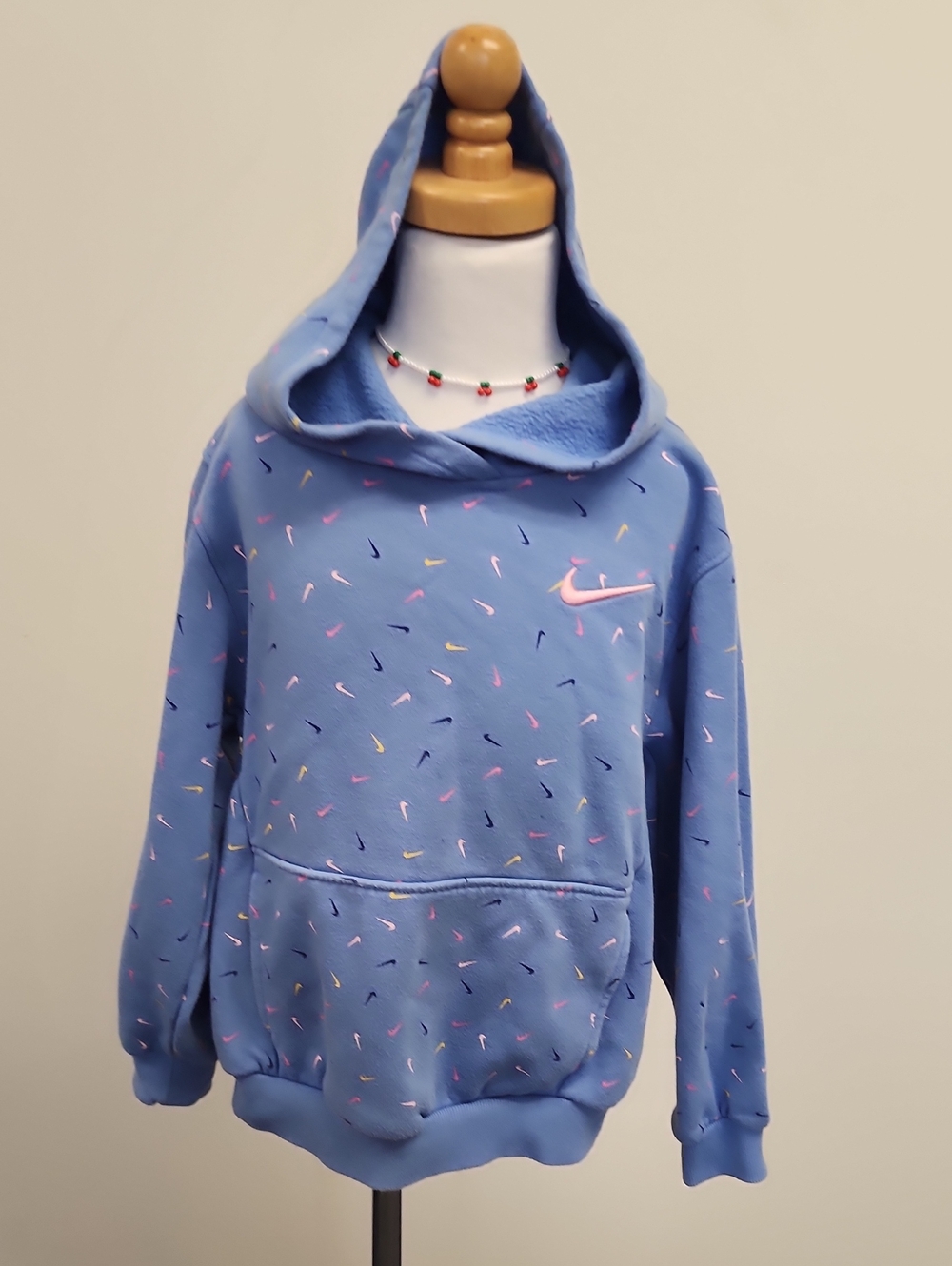 Nike Girls Blue Hoodie Pink Swoosh Print Size 6X